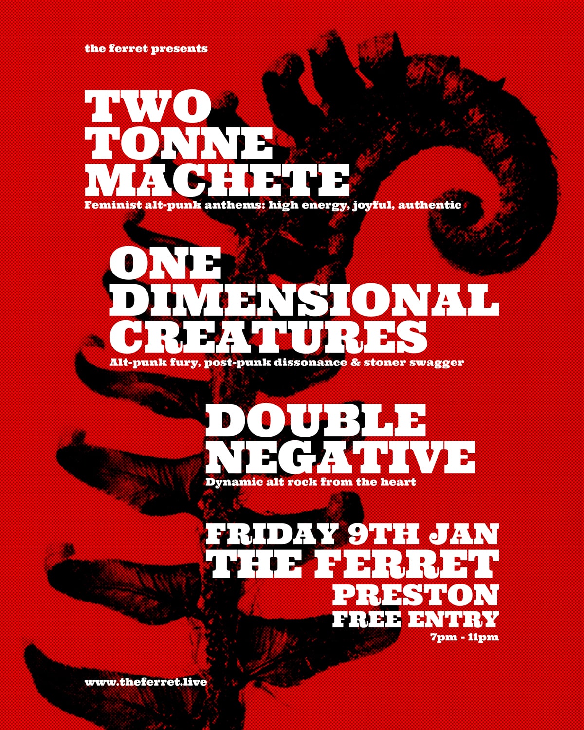 One Dimensional Creatures Play at The Ferret in Preston in January 2026 - Poster